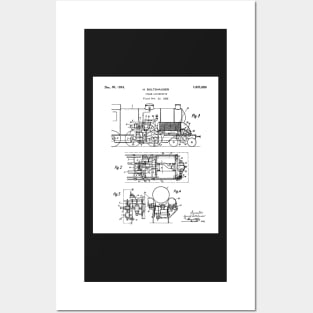 Steam Train Patent - Steam Locomotive Art - Black And White Posters and Art
